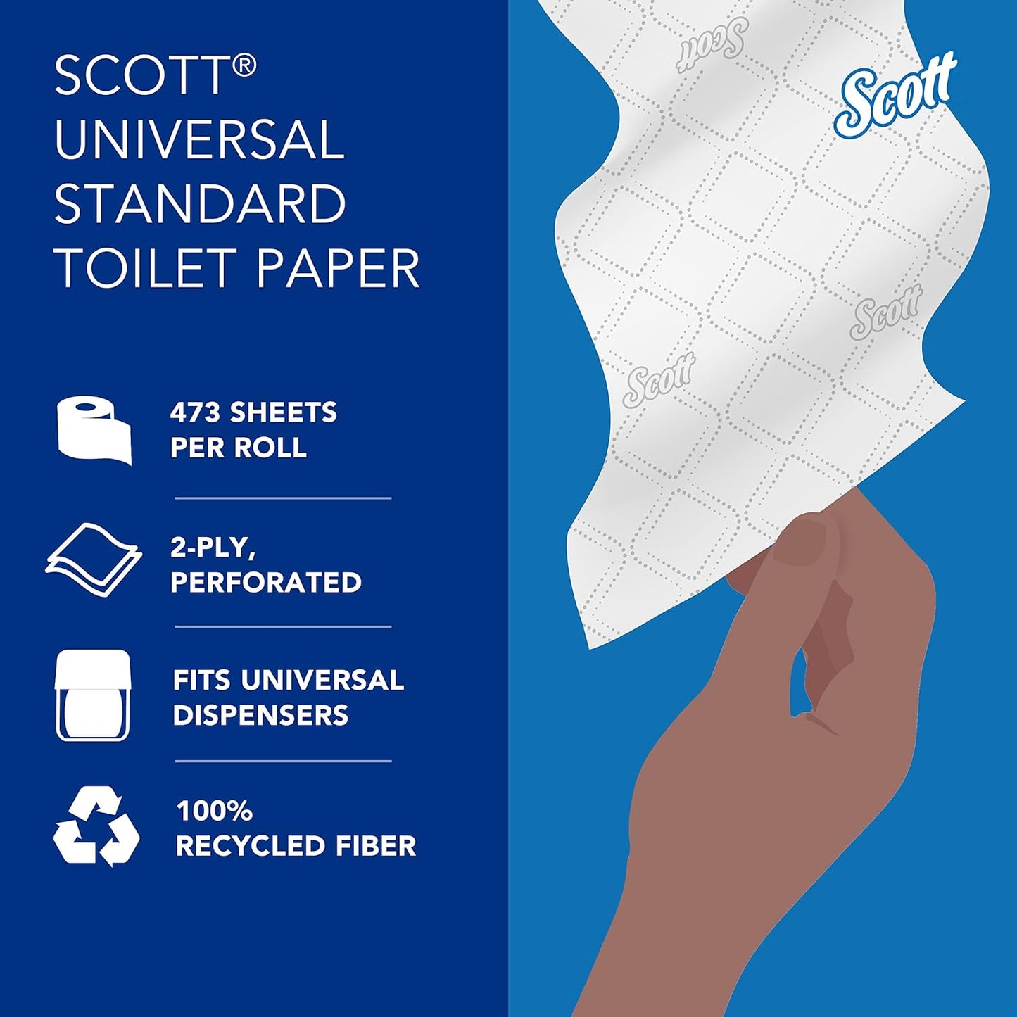 Scott Professional 100% Recycled Fiber Standard Roll Bulk Toilet Paper (13217), 2-Ply, Elevated Design, White, Individually Wrapped (80 Rolls of 473 Sheets, 37,840 Sheet Total)